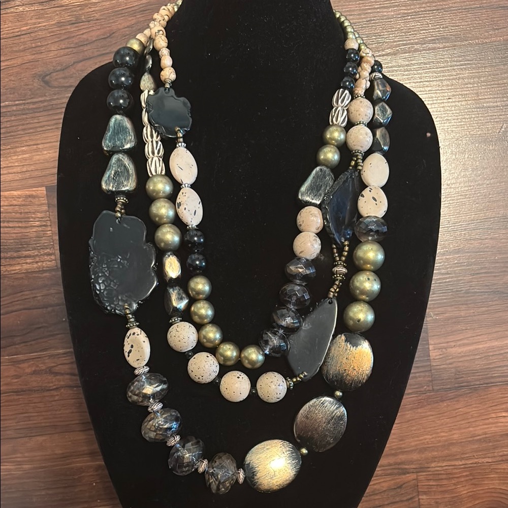 Chico's Black and Gold Multi-Strand Necklace